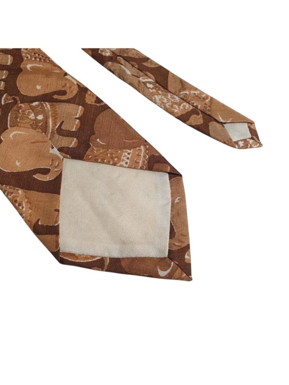 Vintage Elephant Print Brown Tie Handmade Safari Style Mens Animal Necktie Gift - Picture 5 of 5